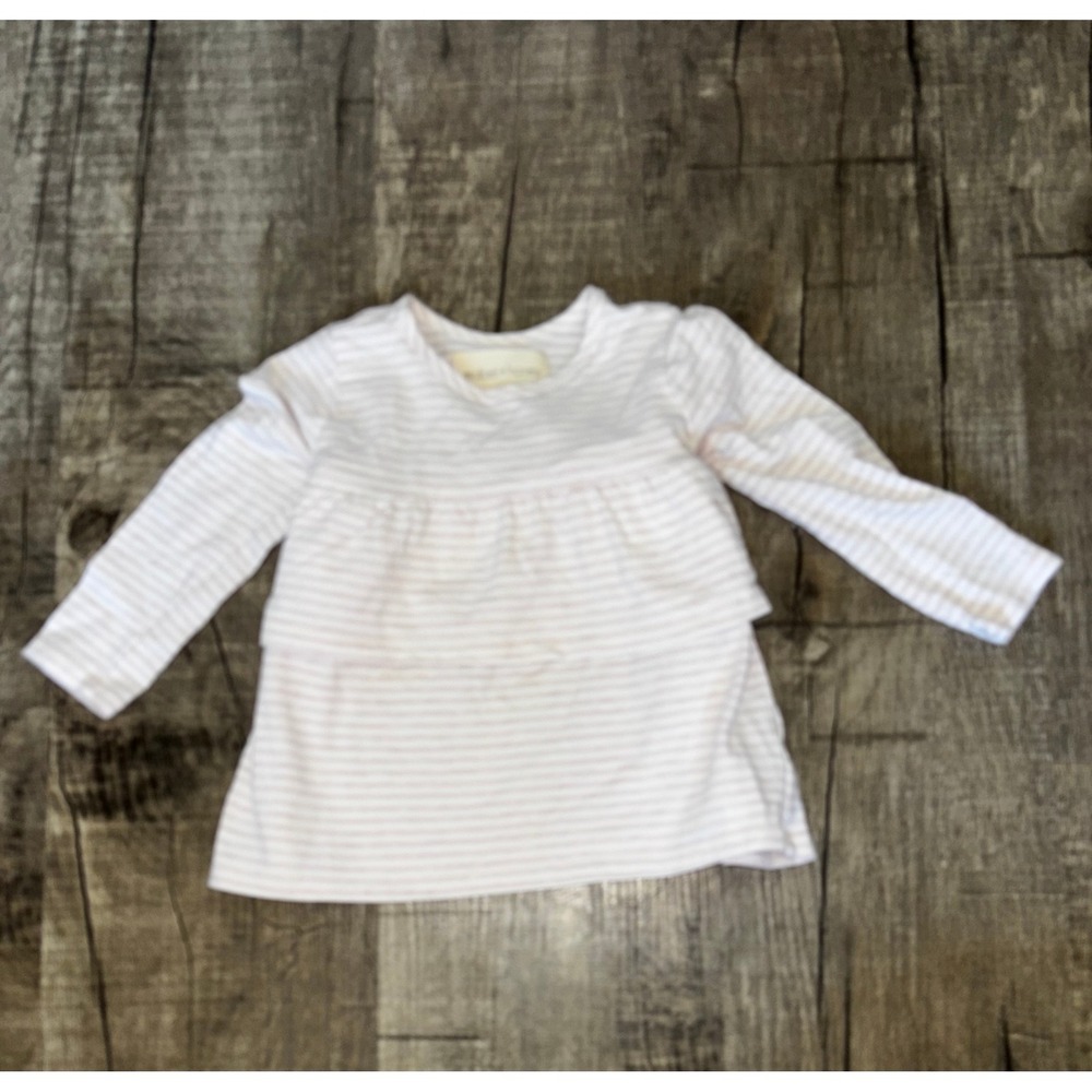 Mabel + Honey Girls Pink White Striped Long Sleeve Tiered Tunic Top Size 2
